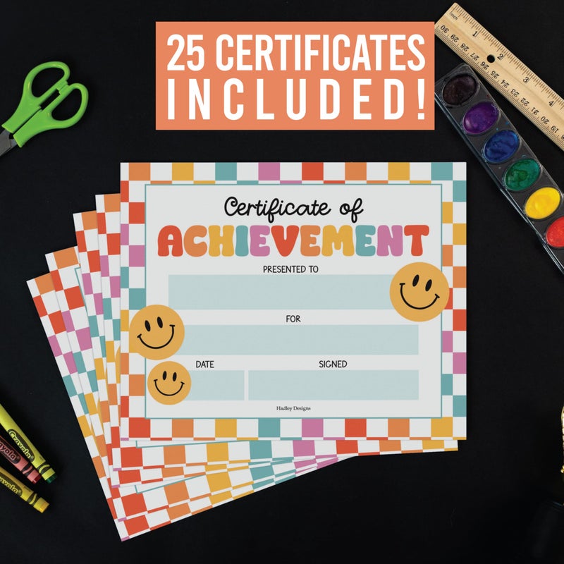 Hadley Designs 25 Certificate of Achievement Awards - 8 x 10 "" Student Award Certificates for Kids, Blank Award Certificate Paper, Preschool & Kindergarten Graduation Certificates - Image 2